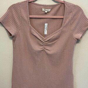 Madewell Pink Ribbed Shirt with Gathering - Size M NWT